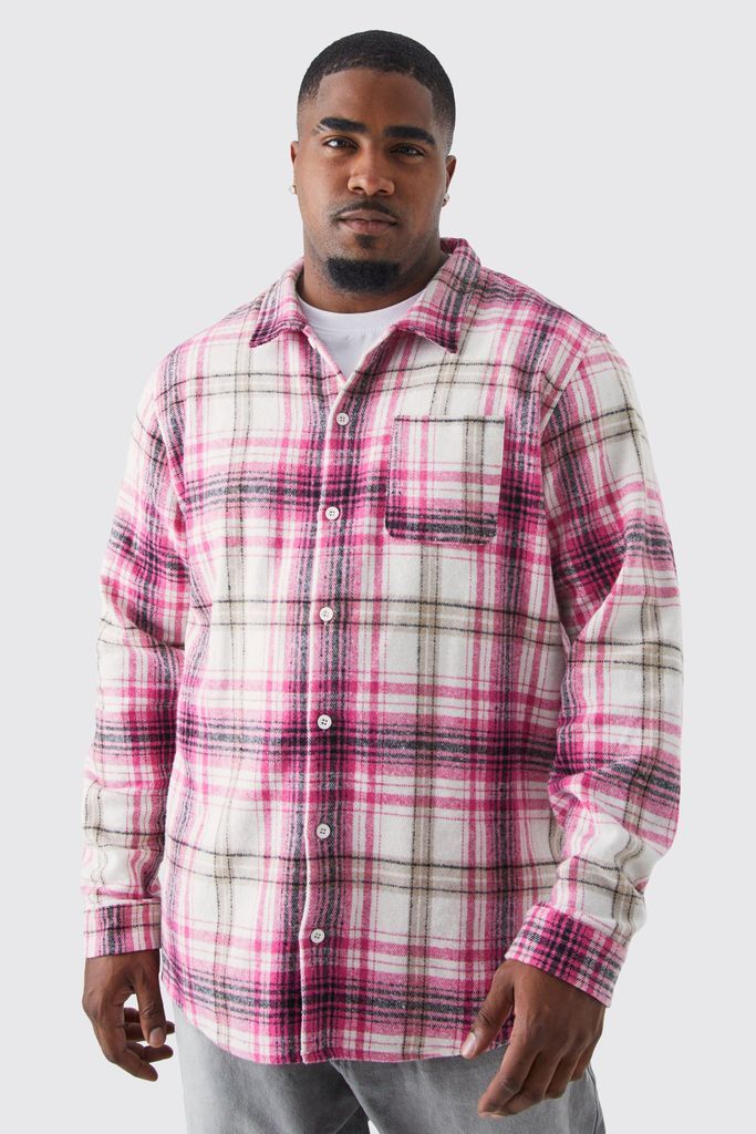 Men's Plus Regular Check Check Shirt - Pink - Xxxl, Pink