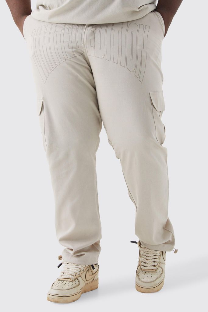 Men's Plus Slim Cargo Tonal Print Trouser - Beige - 38, Beige