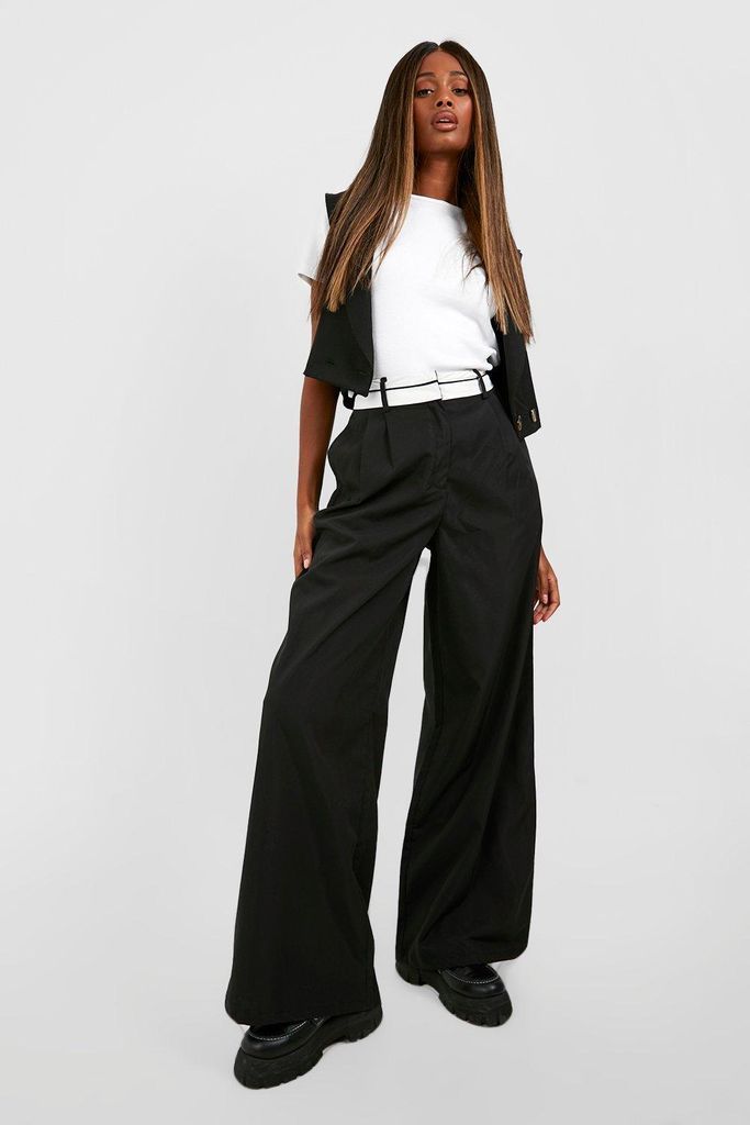 Womens Reverse Waistband Tailored Wide Leg Trousers - Black - 6, Black