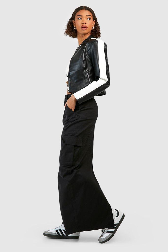Womens Tall High Waisted Twill Cargo Maxi Skirt - Black - 8, Black