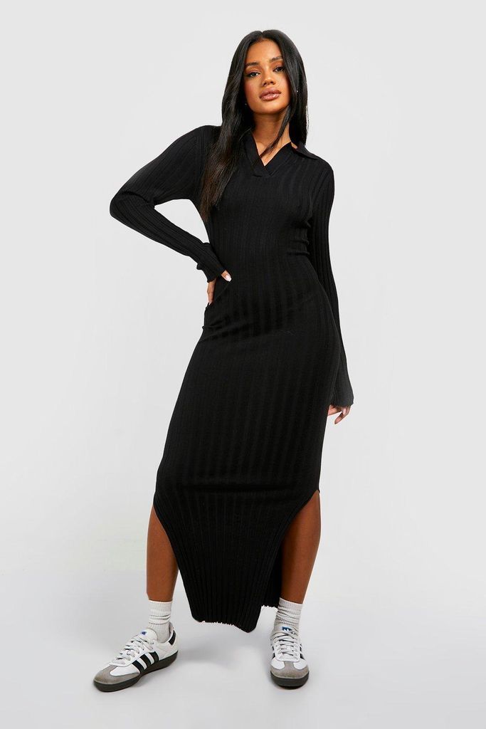Womens Wide Rib Knitted Maxi Dress - Black - 8, Black
