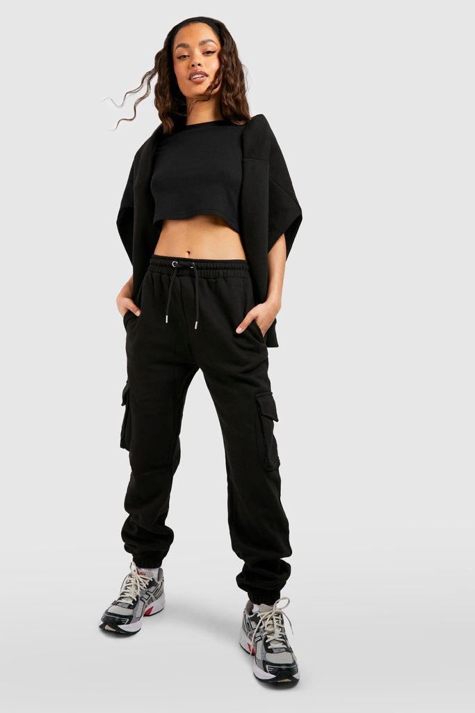 Womens Slim Fit Cargo Pocket Cuffed Jogger - Black - M, Black