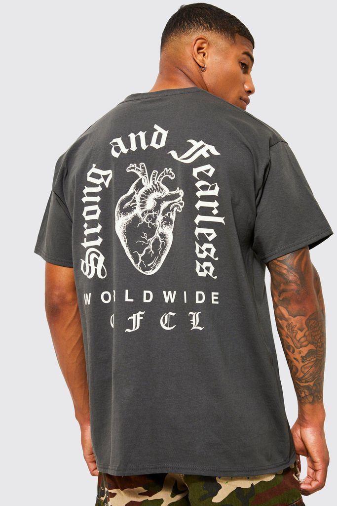 Men's Oversized Heart Graphic T-Shirt - Grey - S, Grey