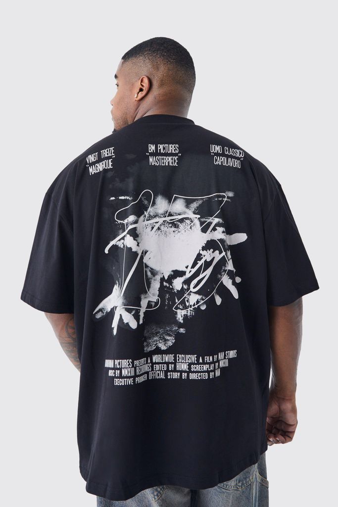 Men's Plus Oversized Reflective Print T-Shirt - Black - Xxxl, Black