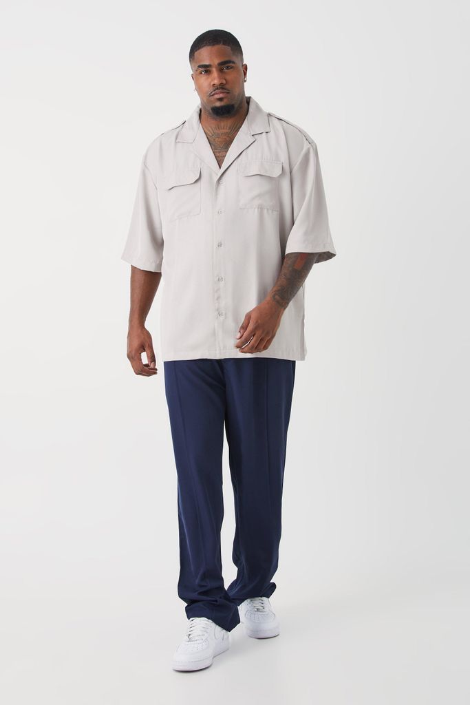 Men's Plus Utility Drop Shoulder Twill Shirt & Pintuck Trouser Set - Multi - Xxxl, Multi