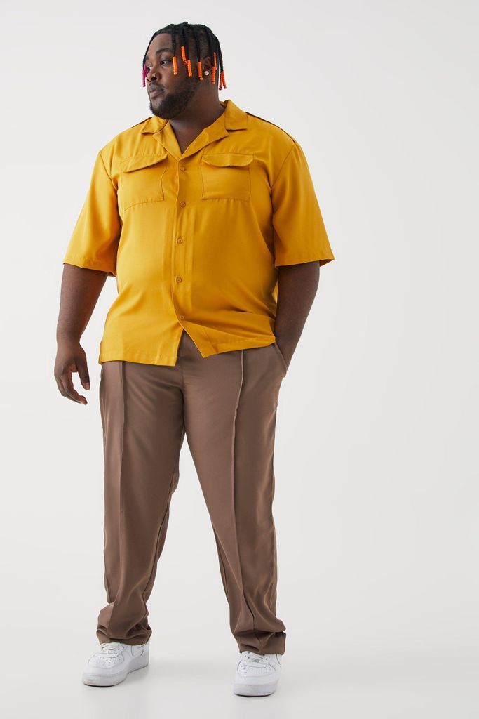 Men's Plus Utility Drop Shoulder Twill Shirt & Pintuck Trouser Set - Multi - Xxxl, Multi