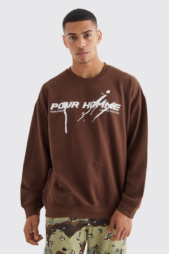 Men's Pour Homme Paint Splatter Sweatshirt - Brown - S, Brown