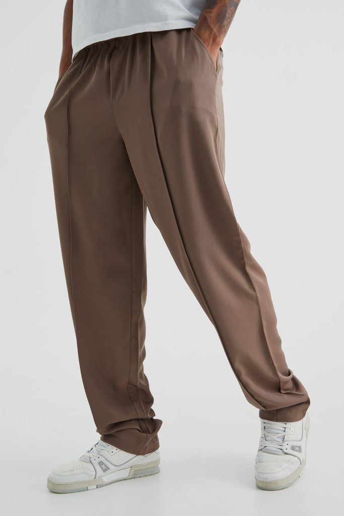 Men's Tall Elasticated Straight Leg Pintuck Twill Trouser - Grey - S, Grey