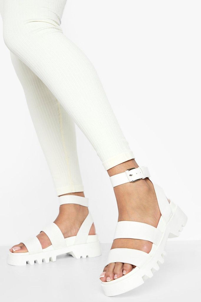 Womens Chunky Triple Strap Rubber Sandal - White - 3, White
