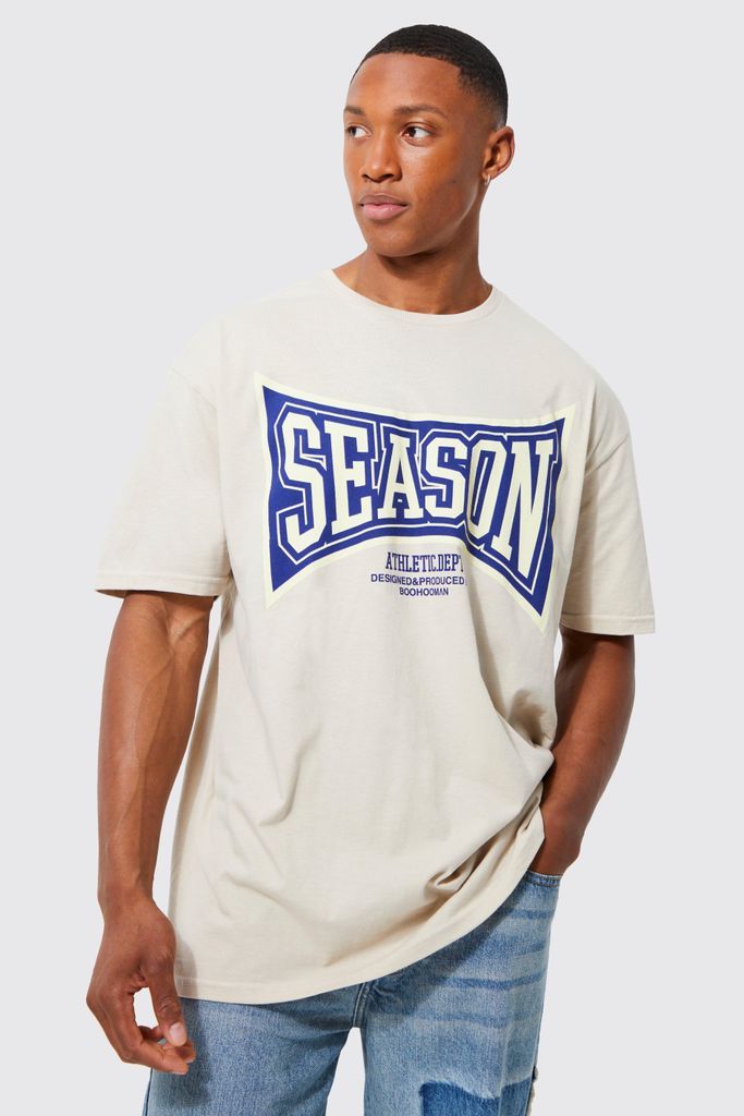 Men's Oversized Athletic Season Print T-Shirt - Beige - S, Beige