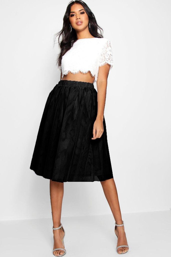 Womens Woven Lace Top & Tulle Midi Skirt - Black - 6, Black