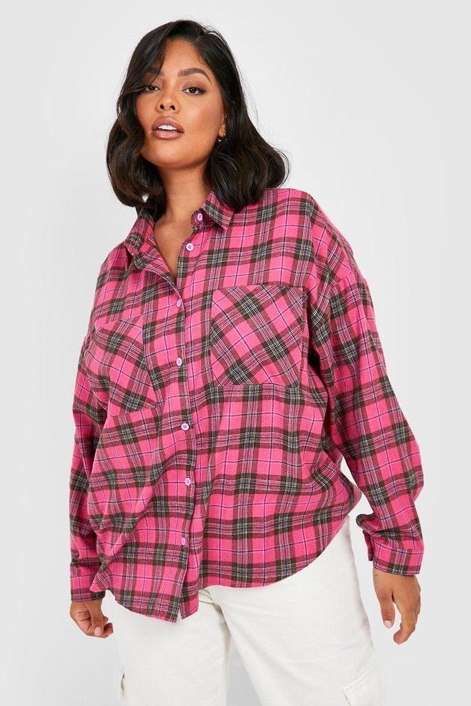Womens Plus Oversized Check Shirt - Pink - 16, Pink