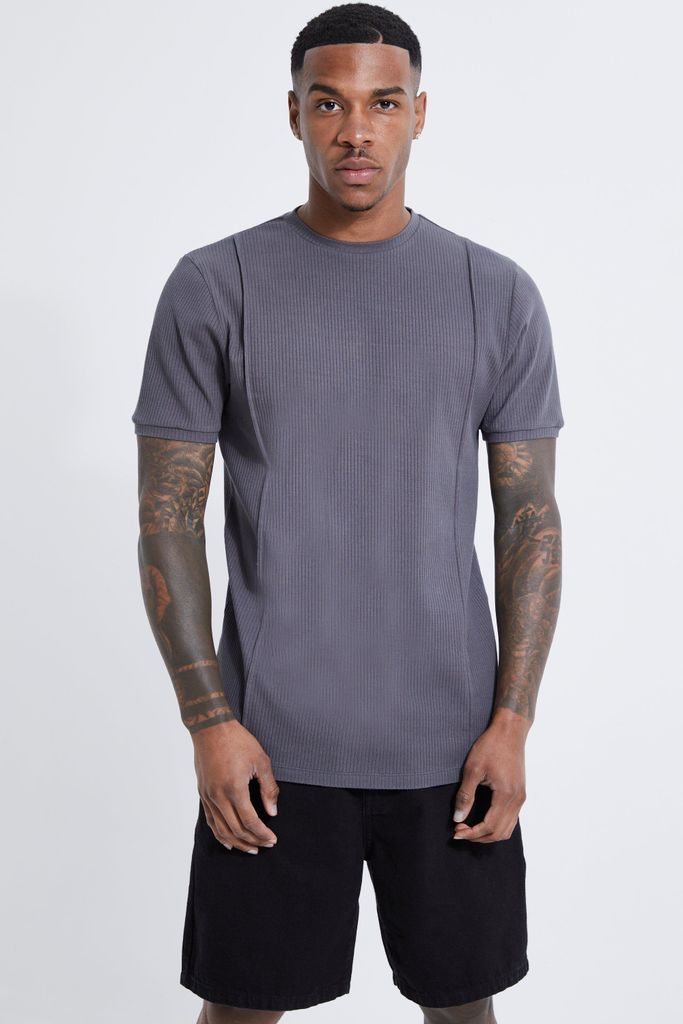 Men's Slim Fit Ribbed T-Shirt - Grey - S, Grey