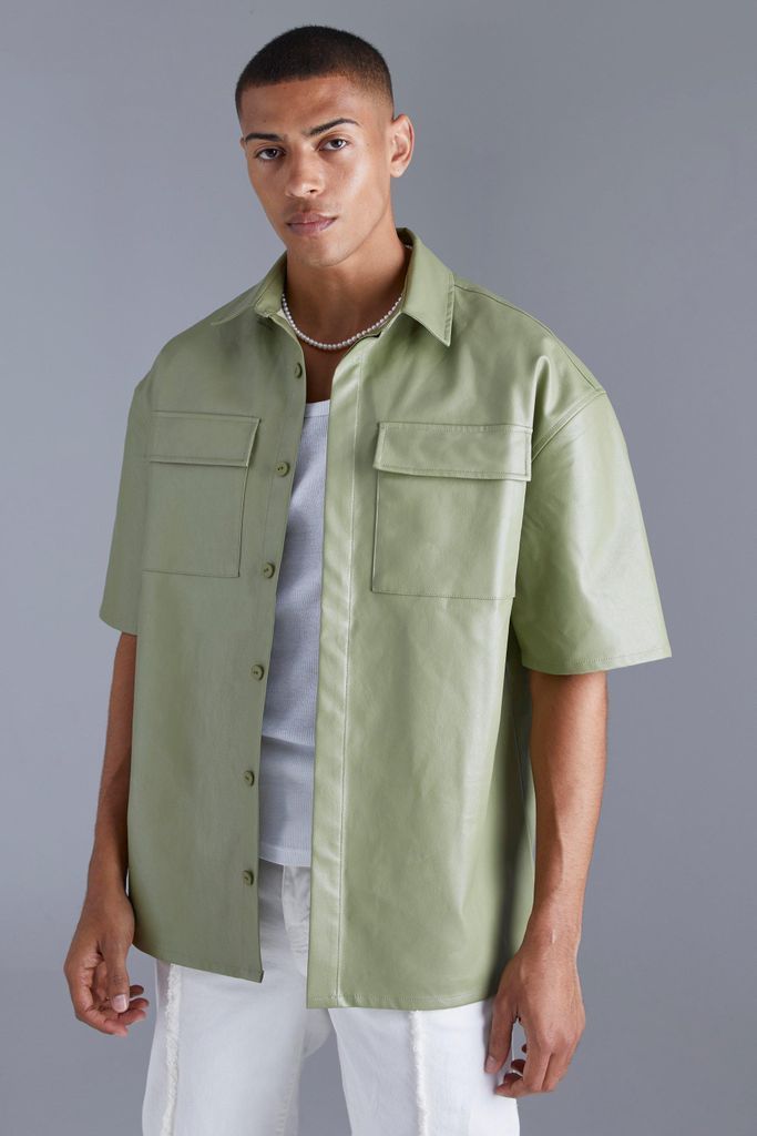 Men's Pu Oversized Boxy Shirt - Green - S, Green