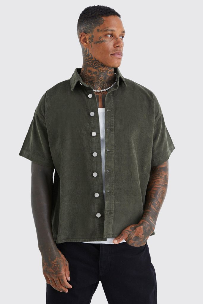 Men's Boxy Fit Cord Shirt - Green - S, Green
