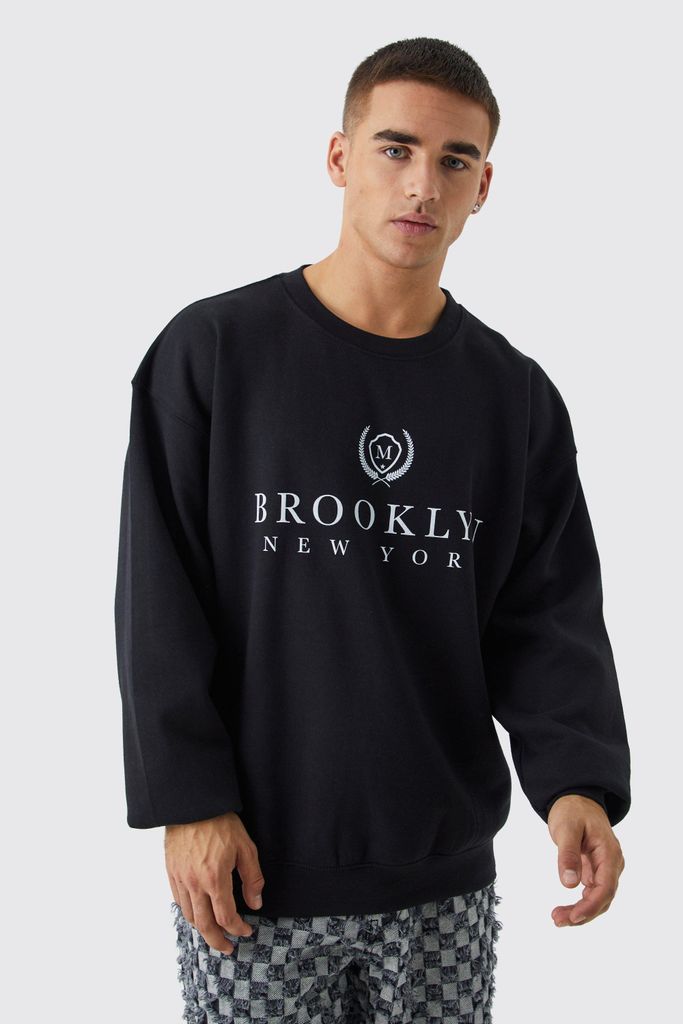 Men's Oversized Brooklyn Graphic Sweatshirt - Black - S, Black