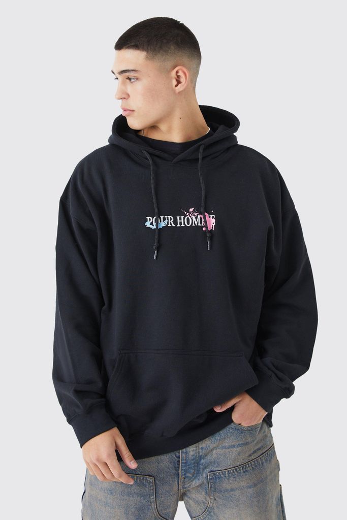 Men's Oversized Pour Homme Embroidery Hoodie - Black - S, Black