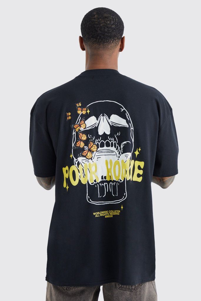 Men's Oversized Pour Homme Skull Graphic T-Shirt - Black - S, Black