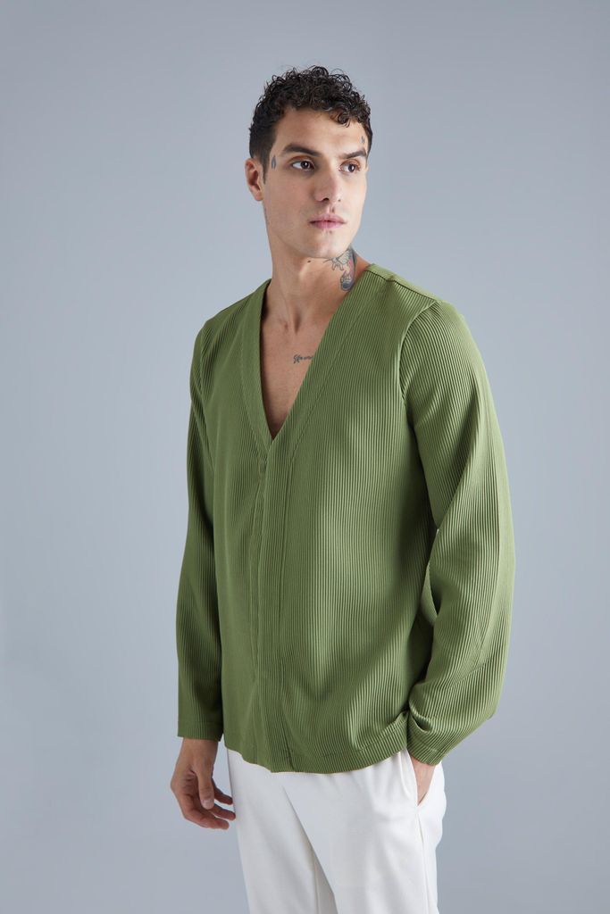 Men's Pleated Slim Collarless Concealed Button Blazer - Green - 34, Green