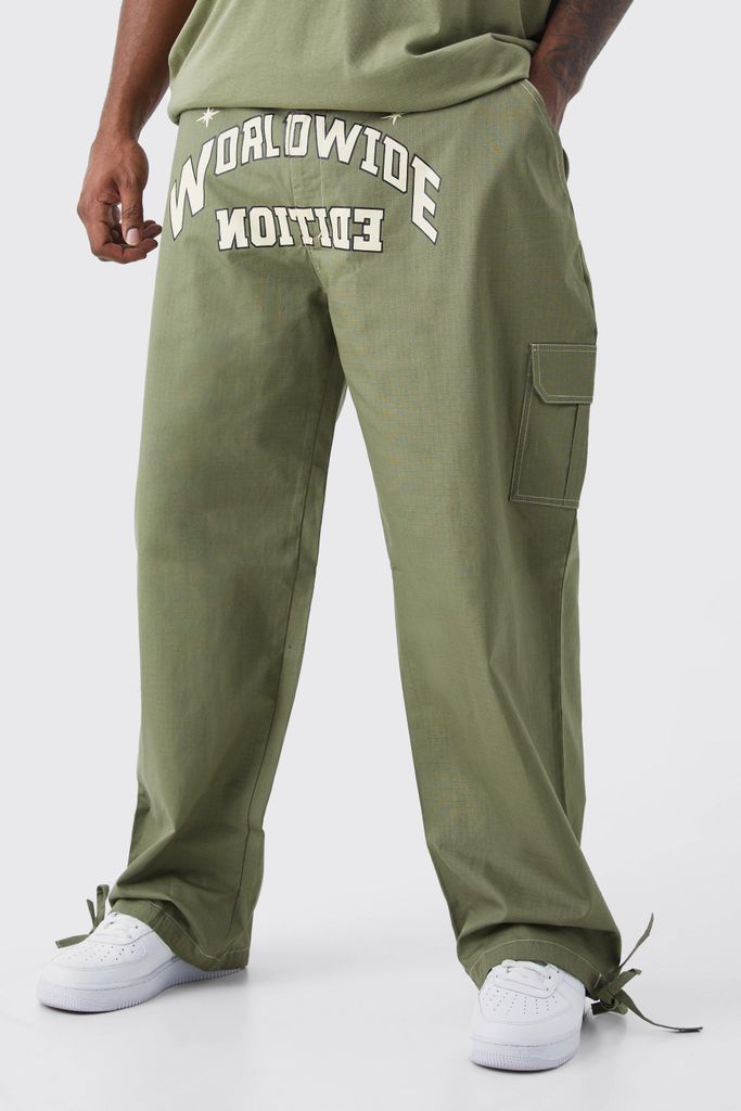 Men's Plus Relaxed Ripstop Cargo Worldwide Print Trouser - Green - 38, Green