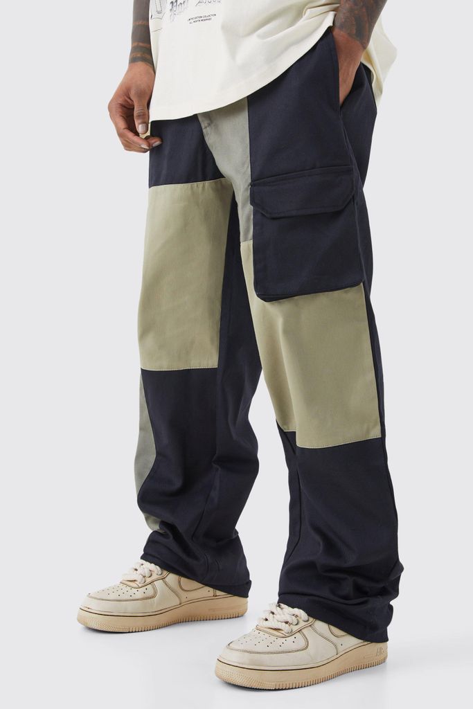 Men's Relaxed Fit Multi Colour Block Cargo Trouser - Green - 28, Green