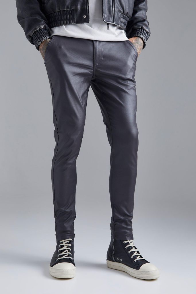 Men's Skinny Fit Coated Twill Trouser - Grey - 28, Grey