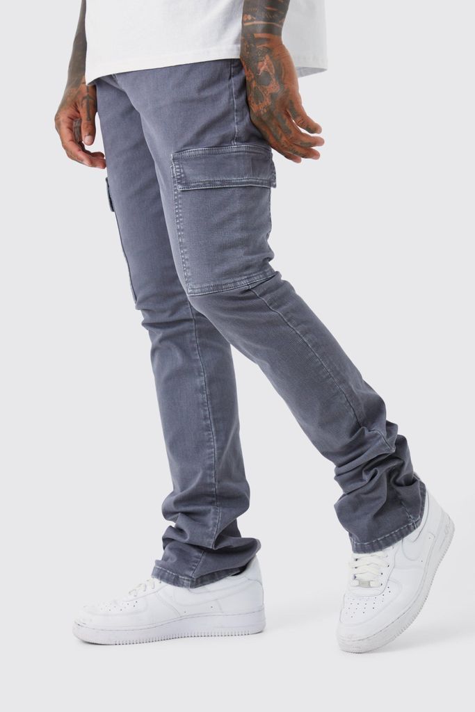 Men's Skinny Stacked Flare Overdye Cargo Trouser - Grey - 28, Grey