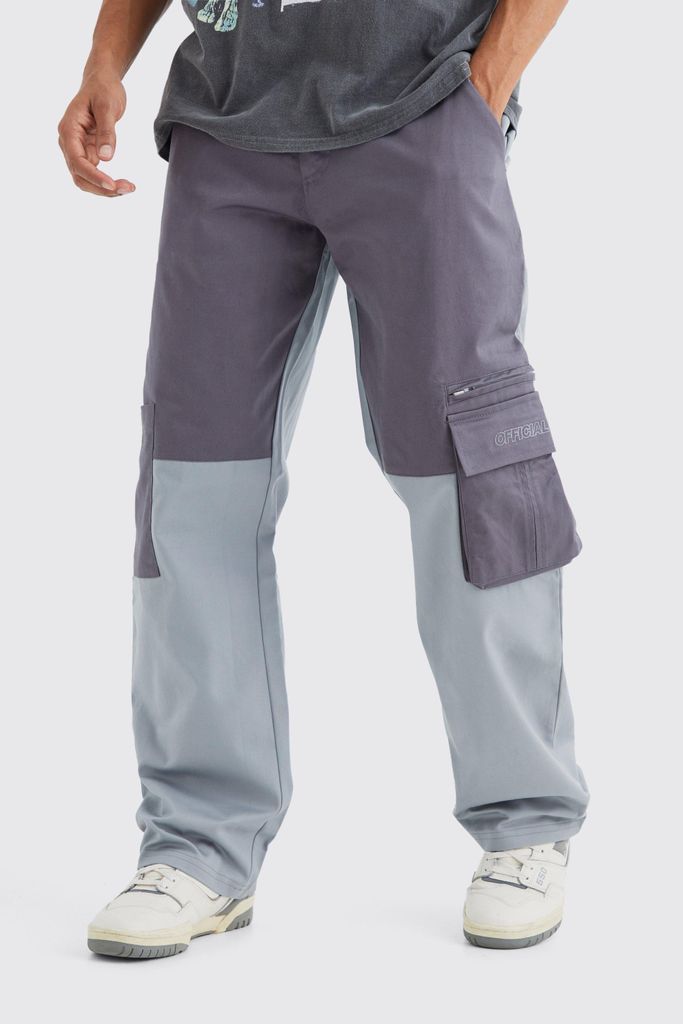 Men's Slim Flare Gusset Colour Block Cargo Trouser - Grey - 28, Grey
