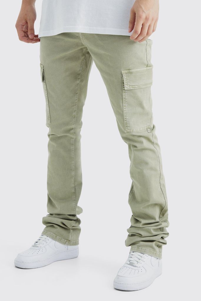 Men's Tall Skinny Stacked Flare Overdye Cargo Trouser - Green - 30, Green