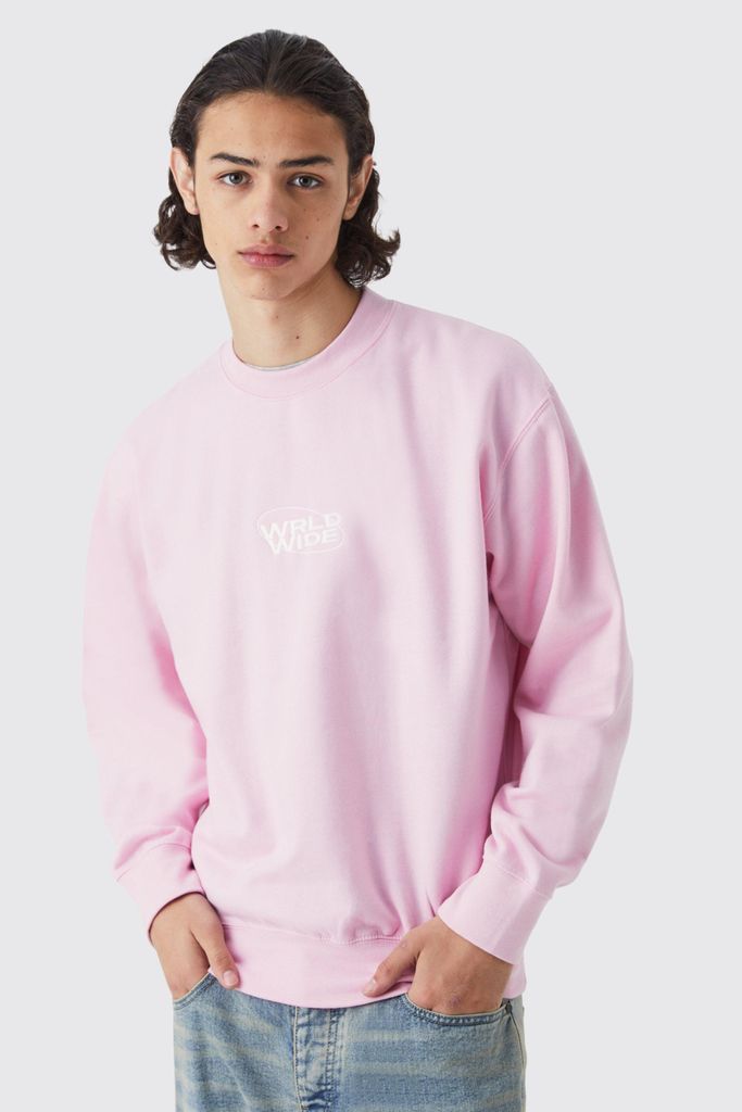 Men's World Wide Oversized Sweatshirt - Pink - S, Pink