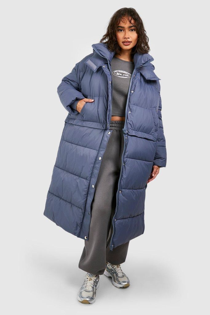 Womens 4 In 1 Detachable Oversized Puffer Jacket - Blue - 8, Blue