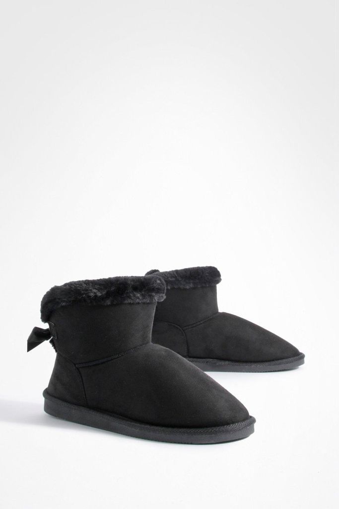 Womens Bow Detail Fur Lined Cosy Boots - Black - 4, Black