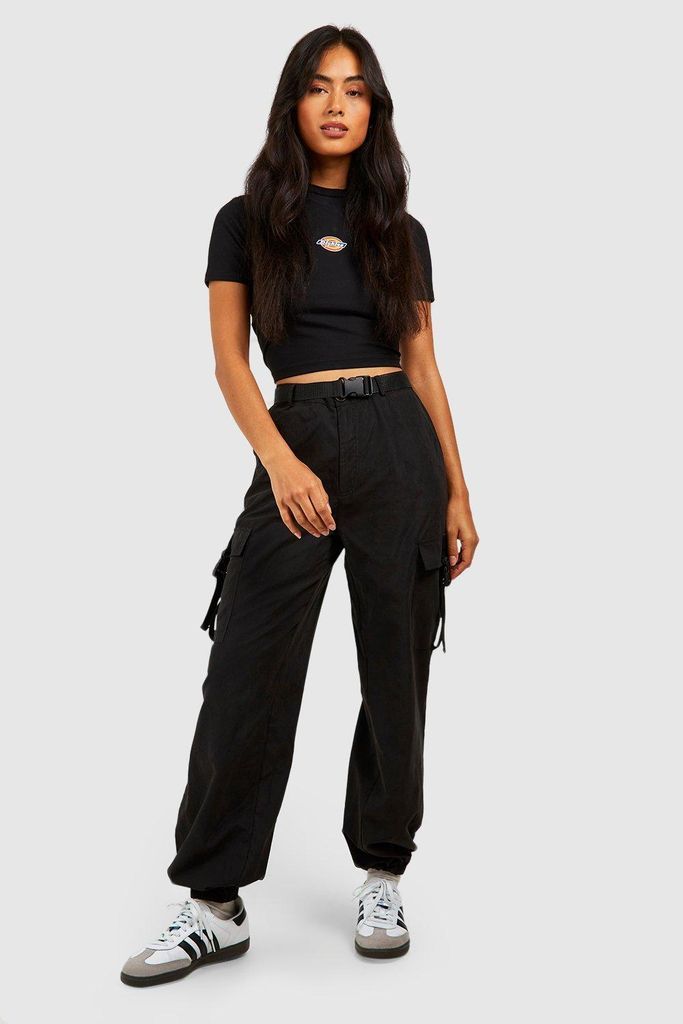Womens Buckle Detail Belted Cargo Trousers - Black - 6, Black