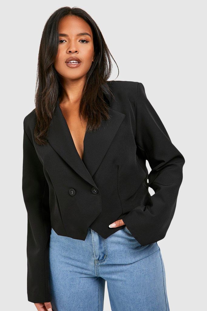 Womens Plus Pointed Cropped Blazer - Black - 16, Black