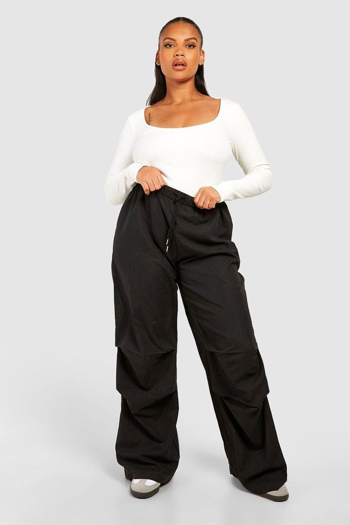 Womens Plus Relaxed Soft Touch Cargo Wide Leg Trouser - Black - 16, Black