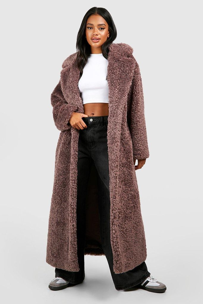 Womens Textured Maxi Fur Coat - Purple - 8, Purple