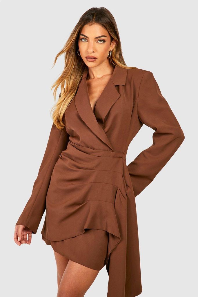 Womens Wrap Detail Blazer Dress - Brown - 8, Brown
