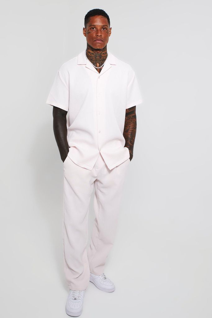Men's Pleated Oversized Shirt And Straight Trouser - Pink - S, Pink