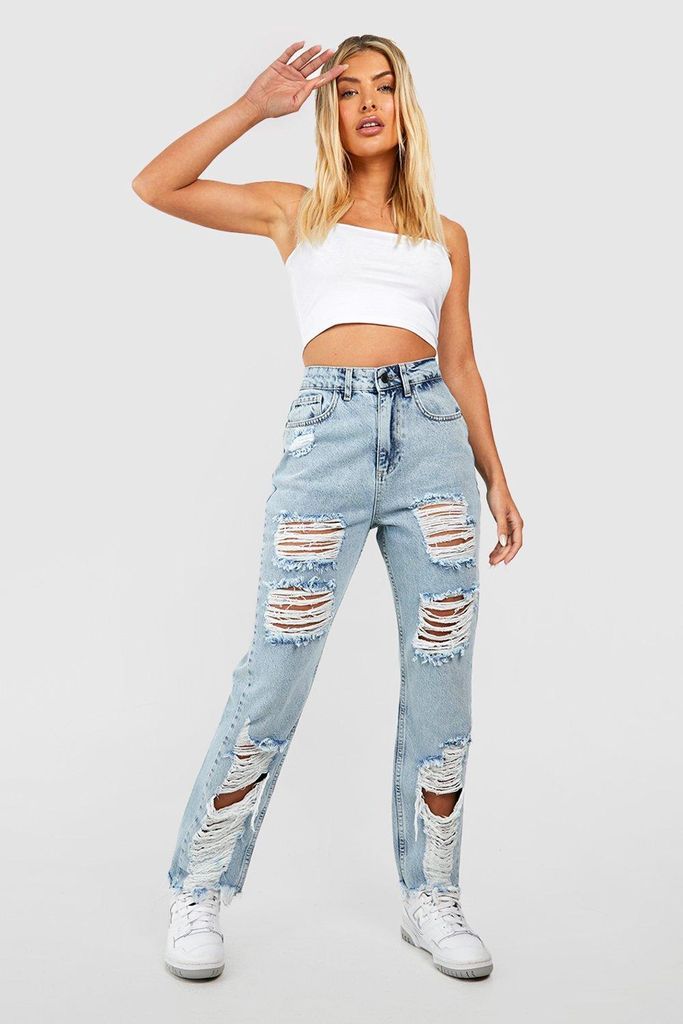 Womens Super Distressed High Waisted Mom Jeans - White - 10, White