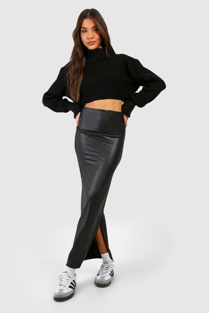 Womens Wet Look Slip Maxi Skirt - Black - 8, Black