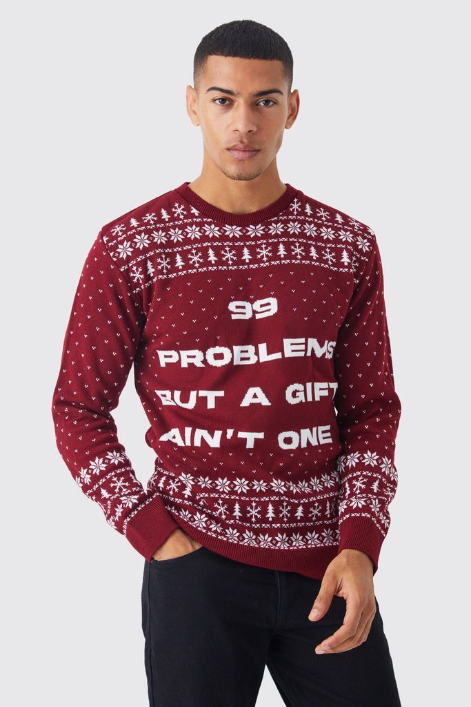 Men's 99 Problems Christmas Jumper - Red - S, Red
