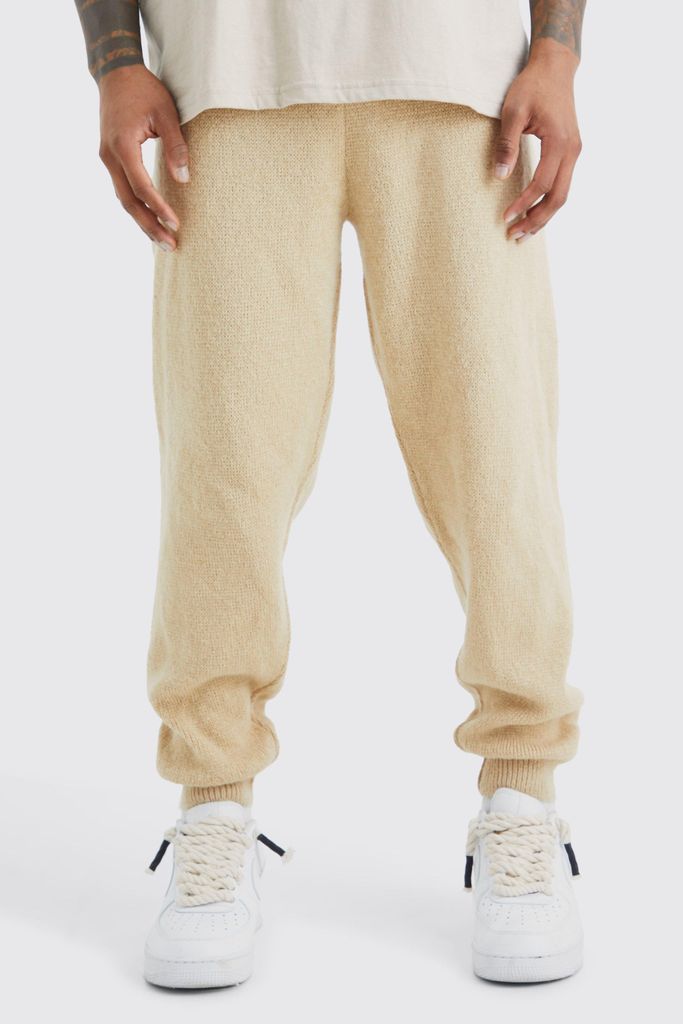 Men's Brushed Ribbed Knitted Joggers - Cream - S, Cream