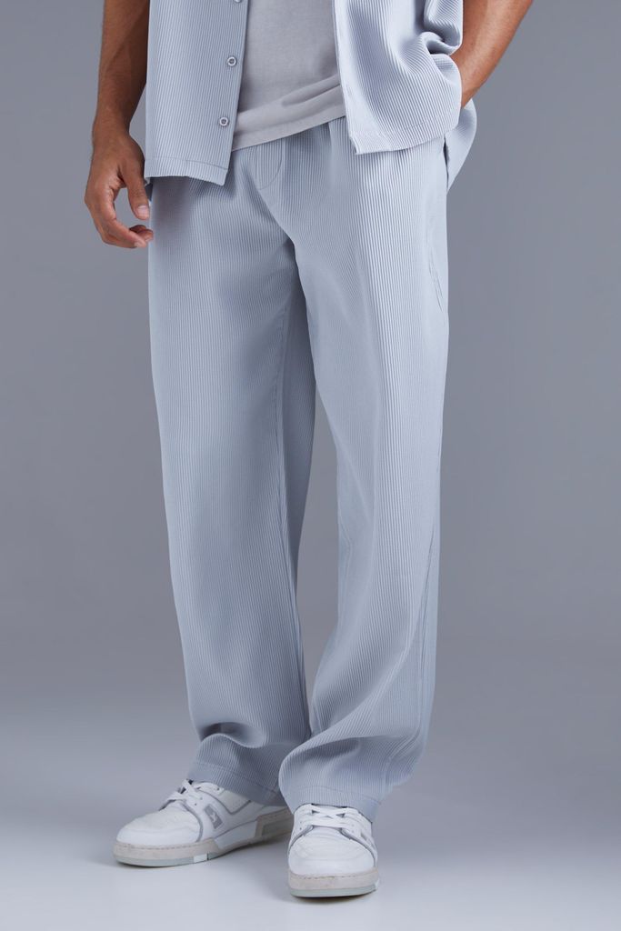 Men's Elastic Waist Relaxed Fit Pleated Trouser - Grey - S, Grey
