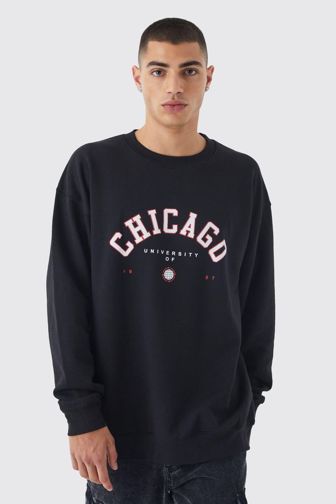 Men's Oversized Chicago Print Sweatshirt - Black - S, Black