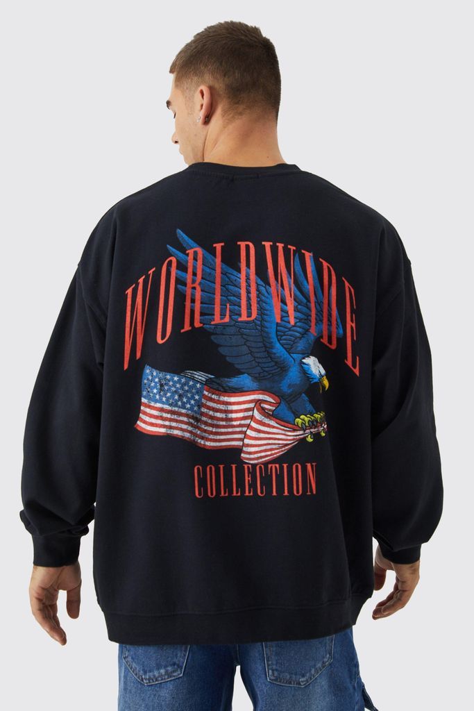 Men's Oversized Eagle Worldwide Graphic Sweatshirt - Black - S, Black