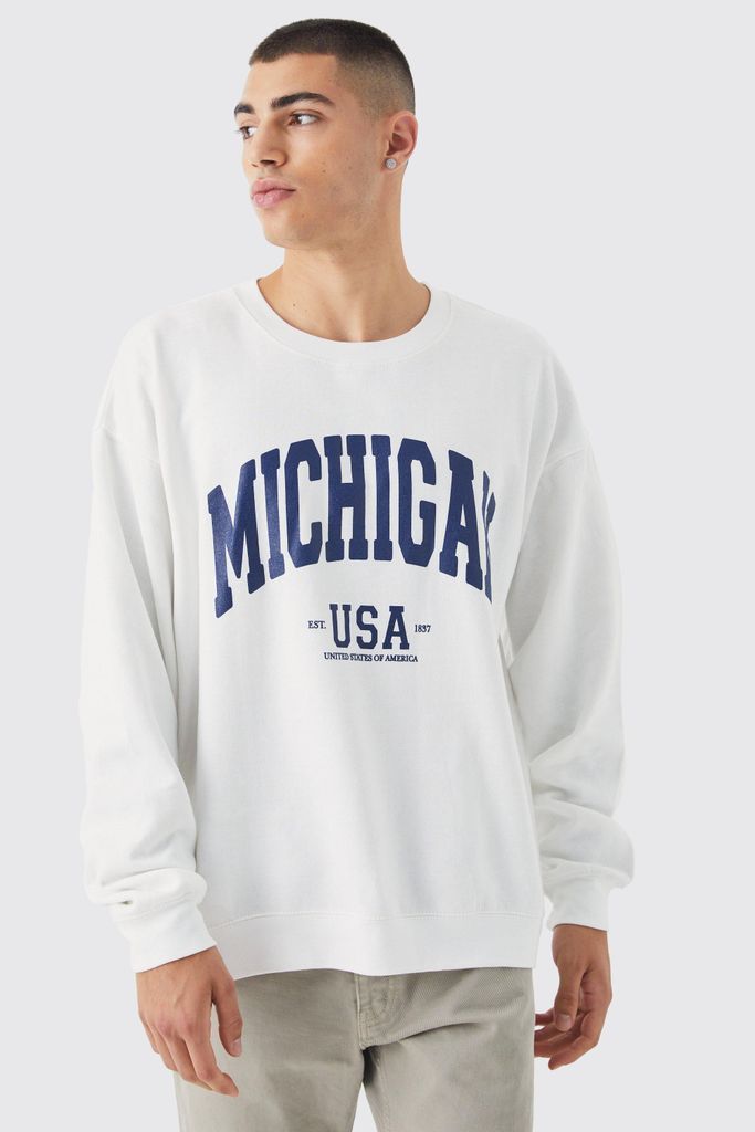 Men's Oversized Michigan Graphic Sweatshirt - White - S, White