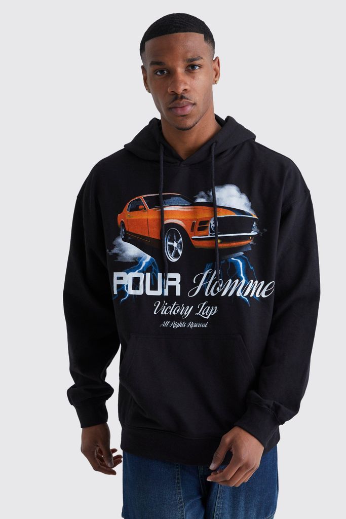 Men's Oversized Pour Homme Car Graphic Hoodie - Black - S, Black