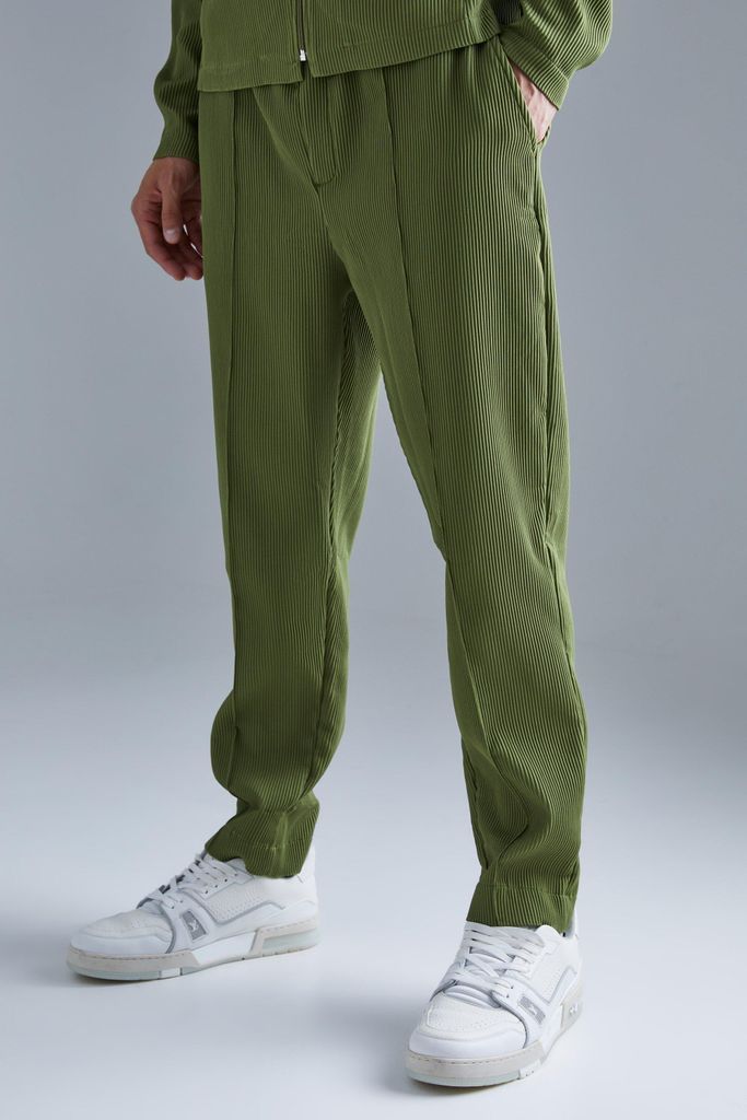 Men's Pleated Tapered Elasticated Waistband Trouser - Green - S, Green