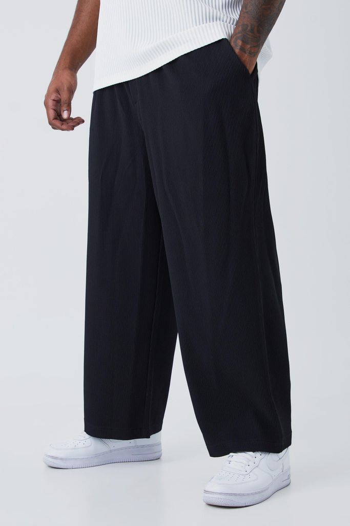 Men's Plus Elastic Waist Relaxed Fit Cropped Pleated Trouser - Black - Xxxl, Black