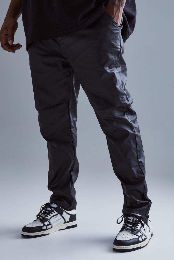 Men's Plus Skinny Fit Coated Twill Trouser - Black - 38, Black